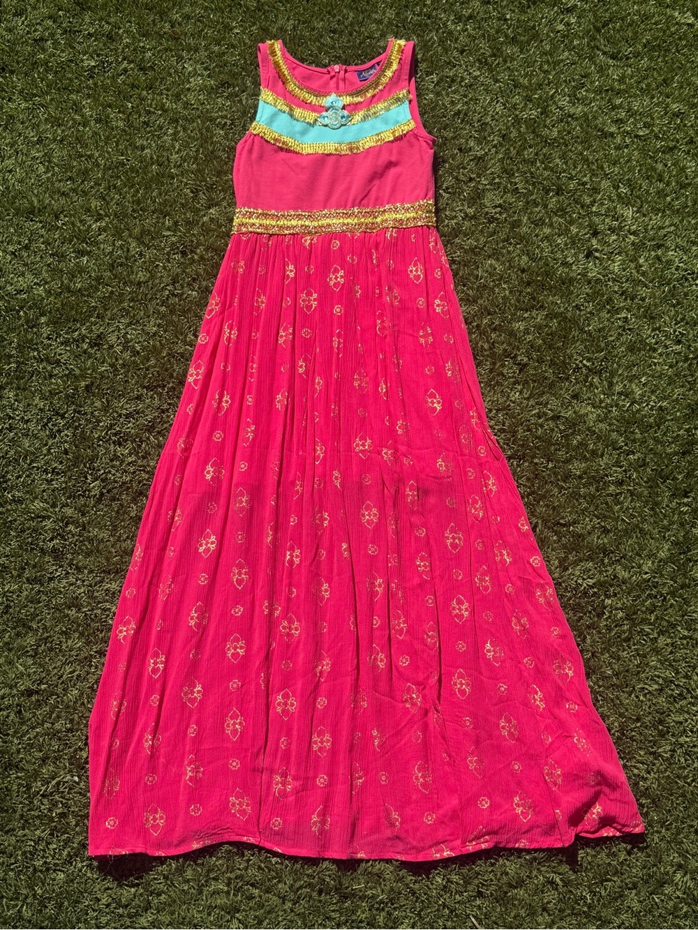 Aladdin Girls Pink Maxi Dress with Gold Accents